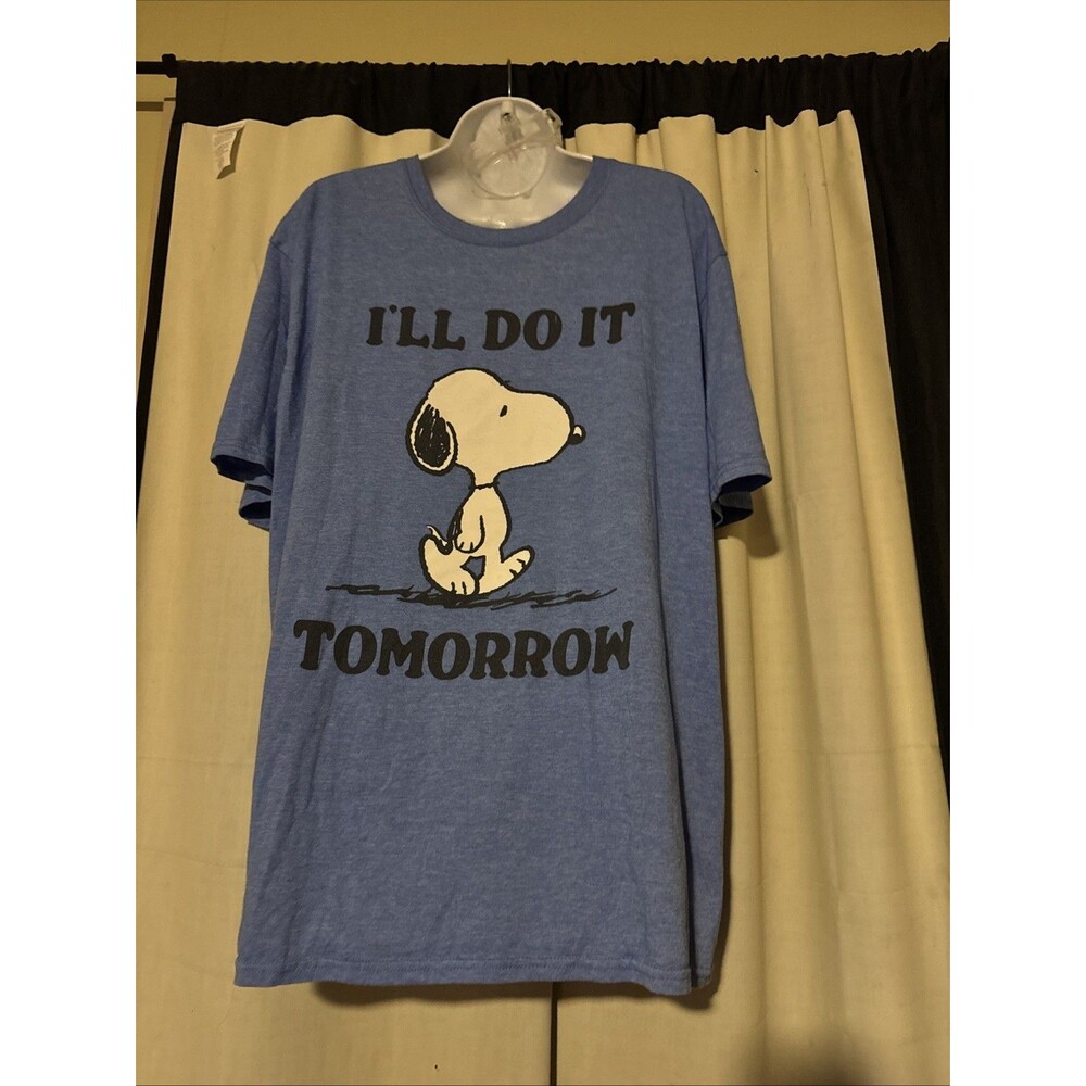 Snoopy "I'll Do It Tomorrow" Blue T-Shirt Peanuts Men’s Size XL